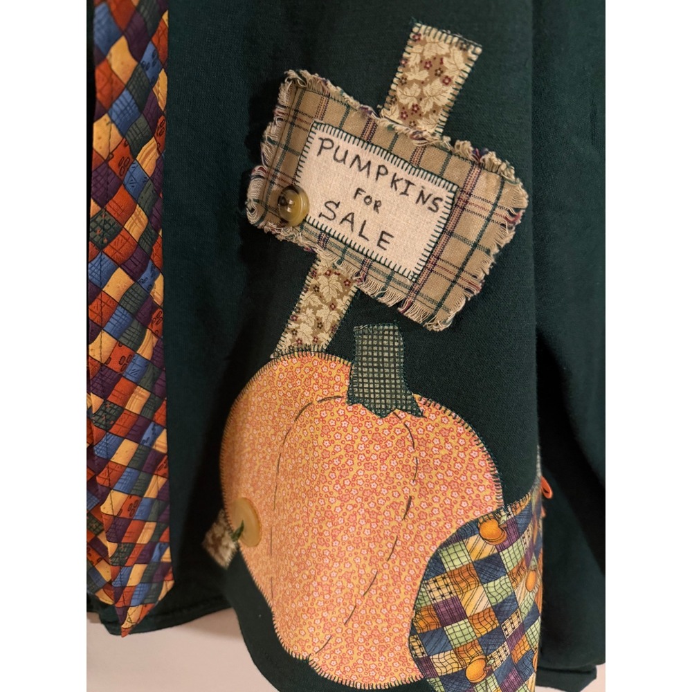 Vintage Jerzees Pumpkin Scarecrow Patchwork Cardi… - image 3